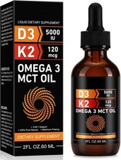 Vitamin D3 5000 IU K2 MK-7 120 mcg 60ml Drops with MCT Oil Omega 3 - Liquid