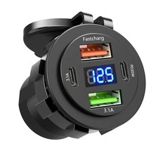 USB Car Charger Dual QC 3.0 PD Port With Voltmeter Outlet Socket for 12/24V