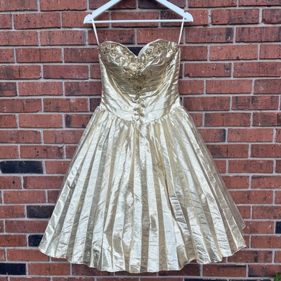 gold jewelry dress AMIHAN Strapless Metallic Lame A Line Prom Dress - Elegant