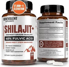 Shilajit Supplement 6500mg with 40 Fulvic Acid 85 Minerals 120 Pills