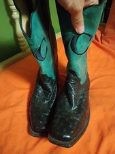 Justin Boots Choctaw Casinos Black Full Quill Ostrich Leather Rare 7B Used Nice