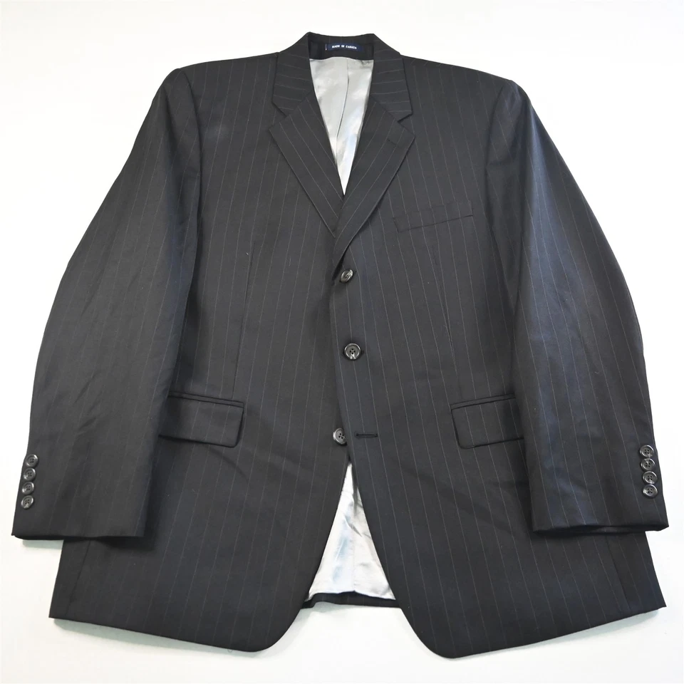 Vtg Blue Label Ralph Lauren 44R 38x30 Black Stripe Wool Cashmere Mens Suit - Image 2 of 4