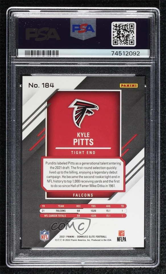 2021 Panini Chronicles Elite Update Purple /99 Kyle Pitts PSA 9 MINT Rookie RC - Image 2 of 2