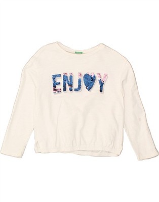 BENETTON Mädchen Grafik Sweatshirt Pullover 9-10 Jahre weiß AX04