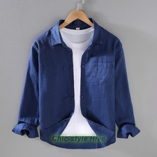 Fashion Men's Linen Thin Shirts Long Sleeve Button Down Shirt Casual Dress Tops