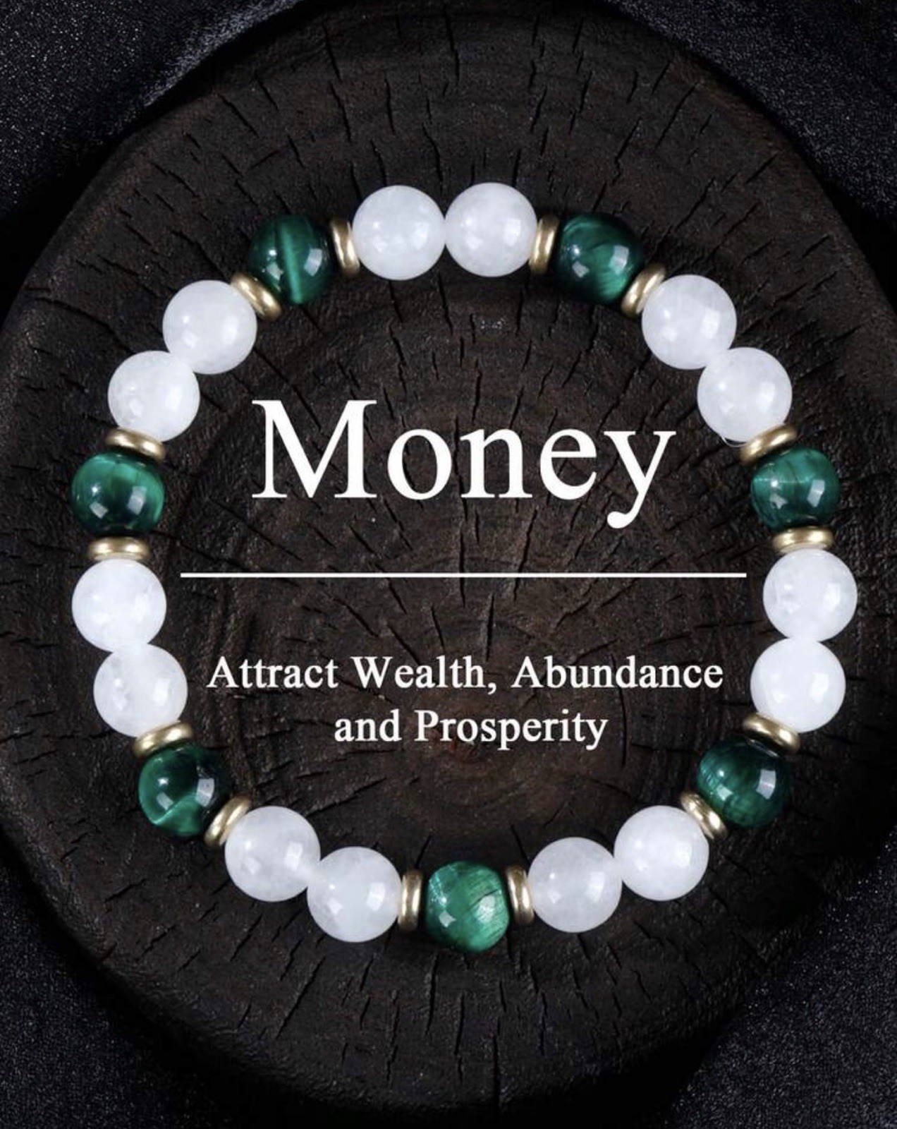 Bracelet œil de tigre vert contre le stress en jade blanc naturel pour homme femme