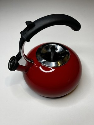 COPCO Neo RED Tea Kettle Enamel on Steel Whistling 1.5 Qt NICE!!