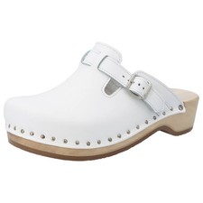 Berkemann Clogs Riemen-Toeffler 0402-100, Holzclogs Leder weiß Gr. 3-10,5