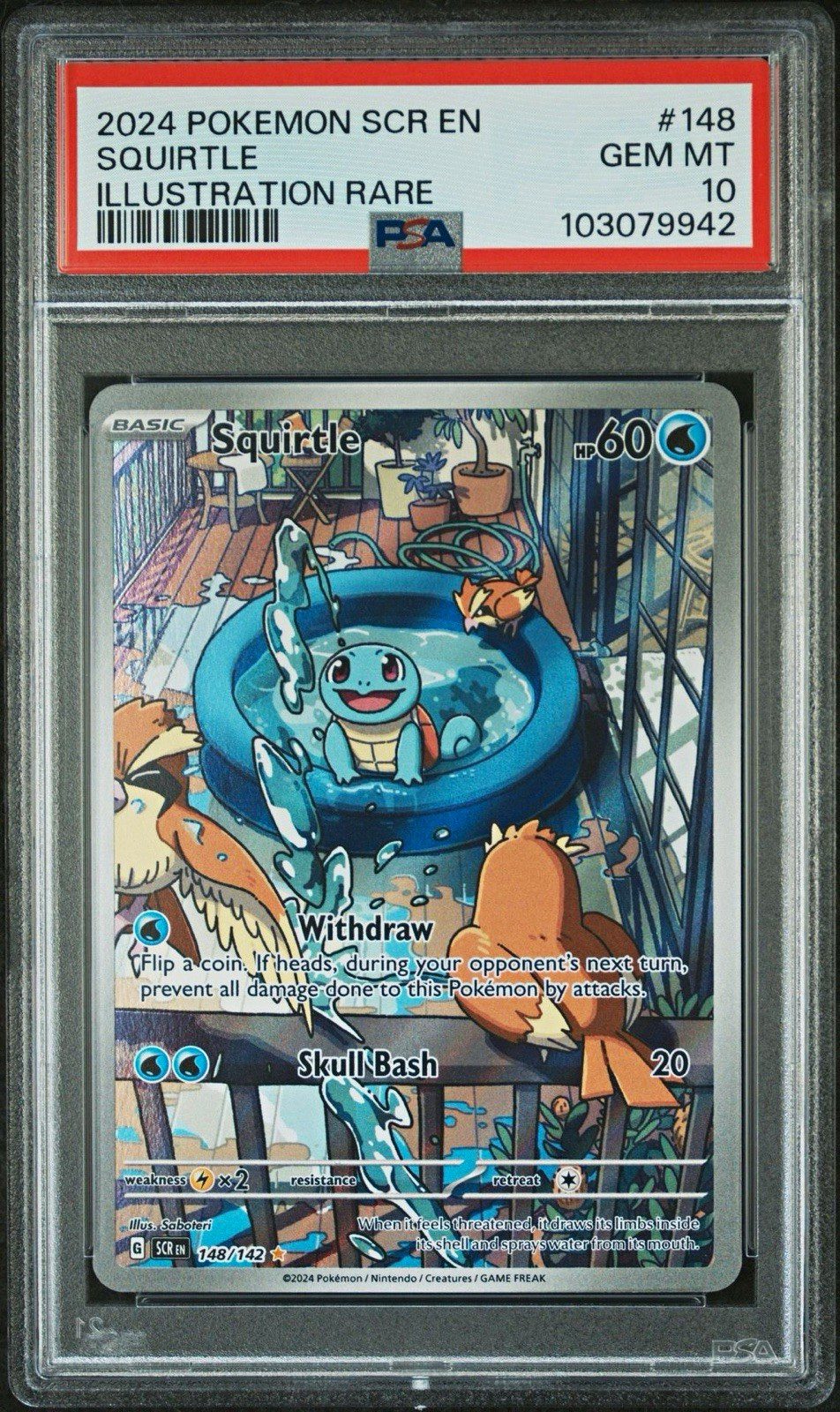 Squirtle 148/142 2024 Pokemon SCR English Illustration Rare Holo PSA 10