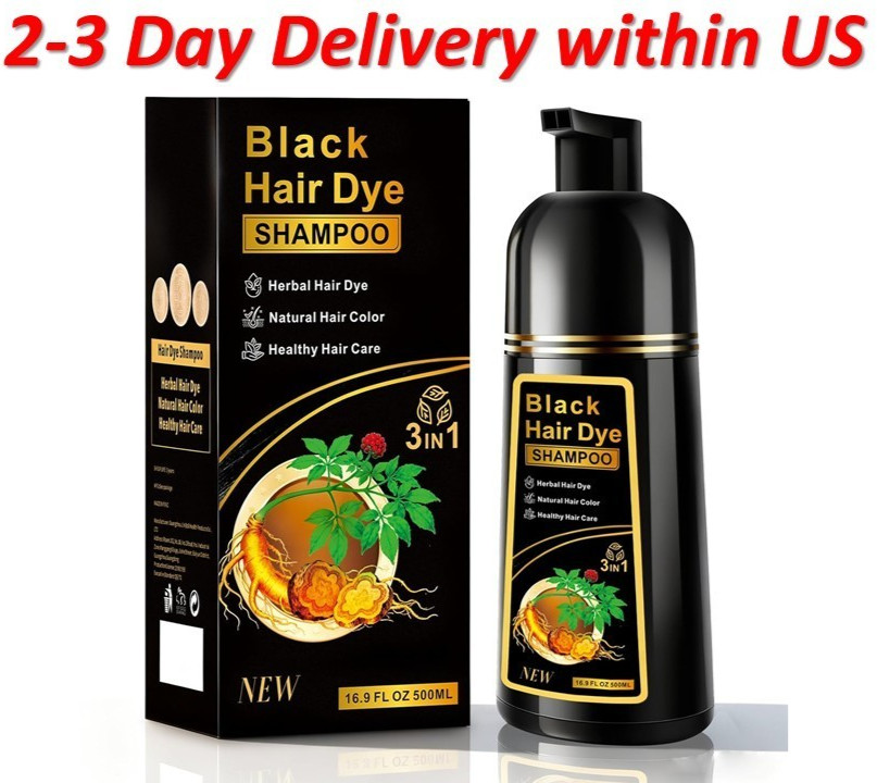 Black Hair Dye Shampoo 3 in 1 for Gray Hair, Herbal Ingredients Natural Color Sh