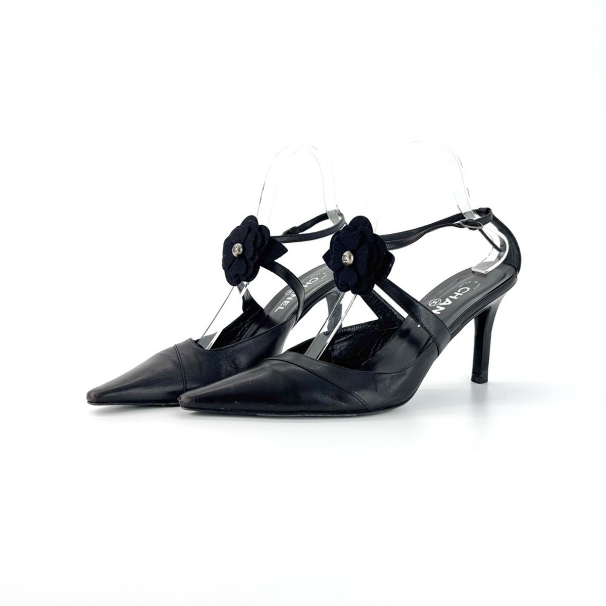 Chanel Retro Vintage CC Logo Camellia Slingback Ankle Strap