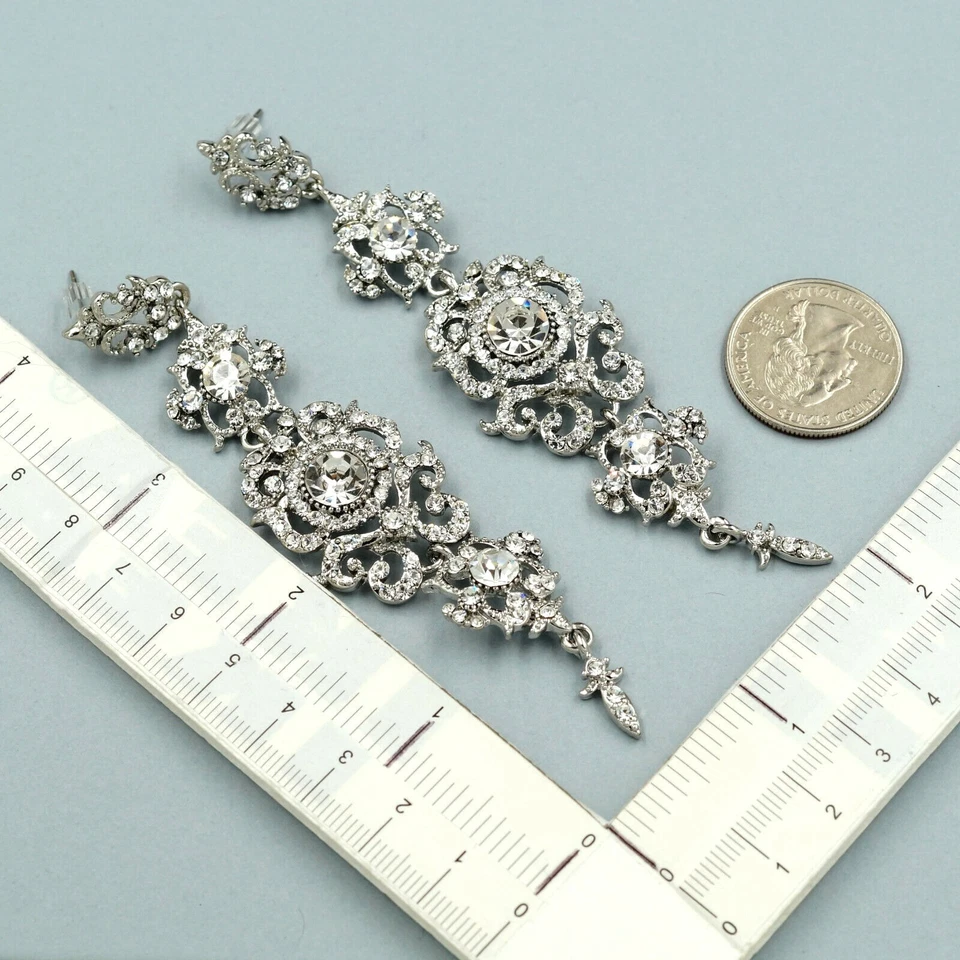 Pendientes colgantes mujer cristal transparente estrás araña plata regalo boda 36 Foto 4 de 4