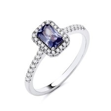 Sterling Silver 925 simulated Tanzanite & CZ Emerald Cut Halo Ring size K to S