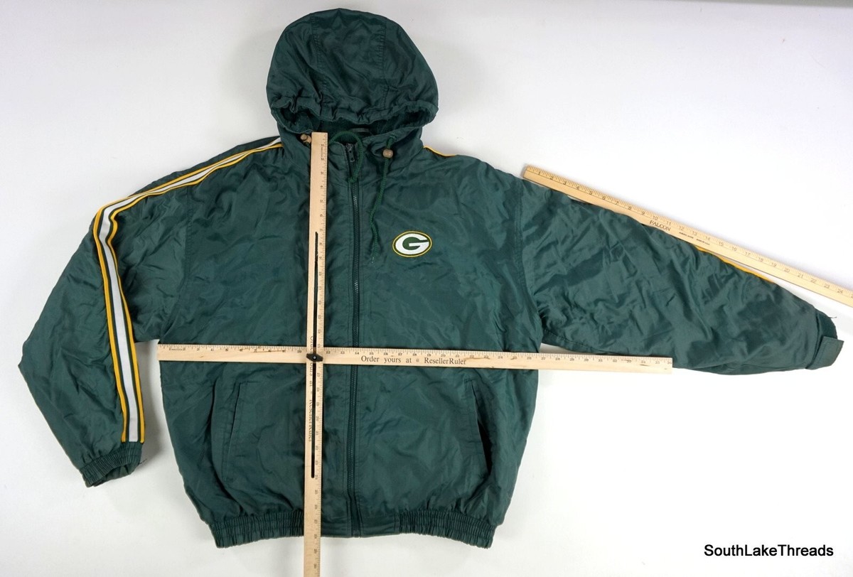 VTG Green Bay Packers Winter Jacket Full Zip Hooded XL Green