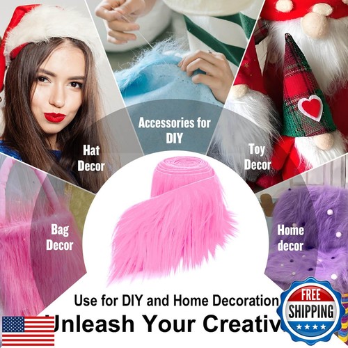 Pink Colour Pink 2x60Inch Faux Fur Shaggy Plush Faux Fur, Fabric Precut Strip - Picture 5 of 5