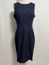 Calvin Klein Sleeveless Sheath Dress Navy w/White Pinstripe Sz 8 New NWT $89.98