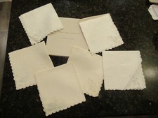 6 Vintage Ivory Linen Madeira Hand Embroidered Handkerchiefs in Original Box