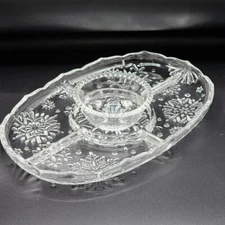 Mikasa Vintage Crystal Snowflake Platter Tray Chip and Dip Set Made In Germany