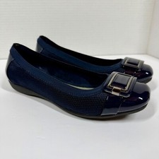 Anne Klein Akunice Navy Women 6 1/2M Patent Toe Ballet Flat Heel Comfort Buckle