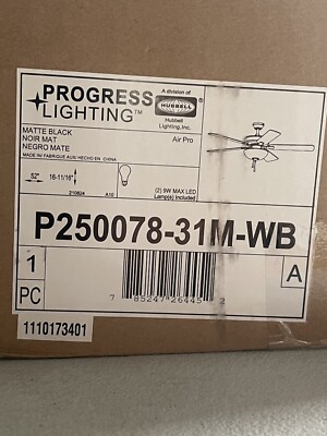 Progress Lighting AirPro 52 in. Matte Black 5-Blade ENERGY STAR Rated AC Motor