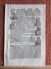 INCUNABLE SHEET OF 1497.  H. LIBER CRONICARUM BY SCHEDEL. 5 ENGRAVINGS. ORIGINAL