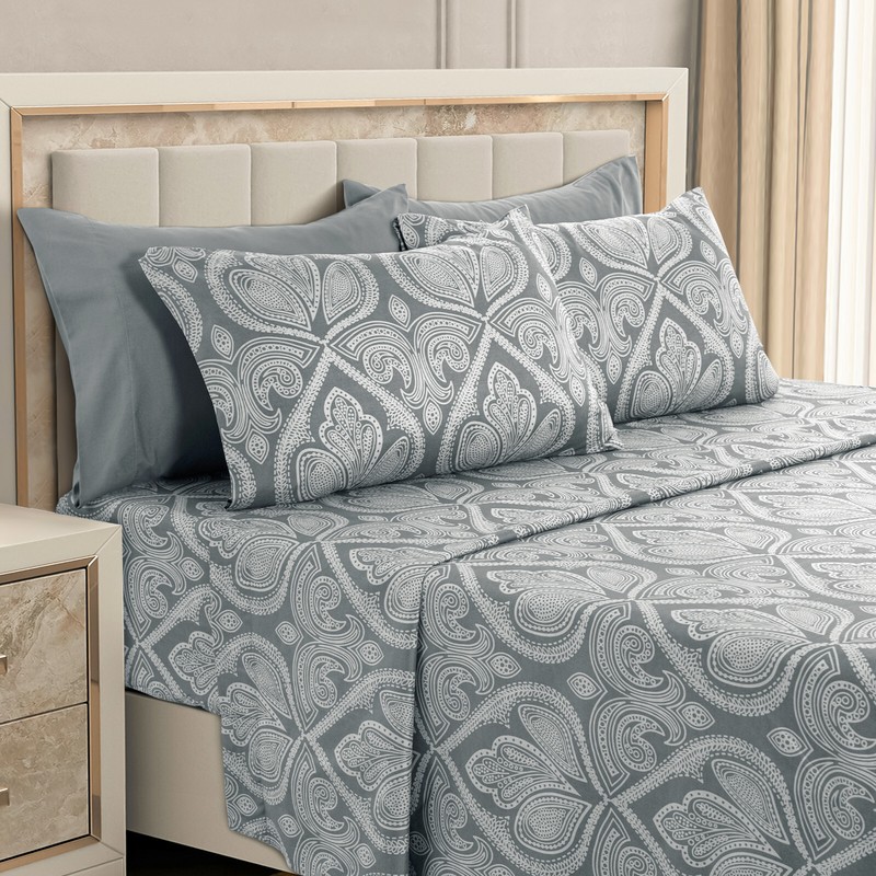 Luxury Deep Pocket 6 Piece Bed Sheet Set 1800 Series Hotel Comfort Paisley