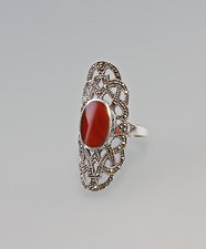 9907188 925 Silver Marcasites Ring with Carnelian Big 59/60