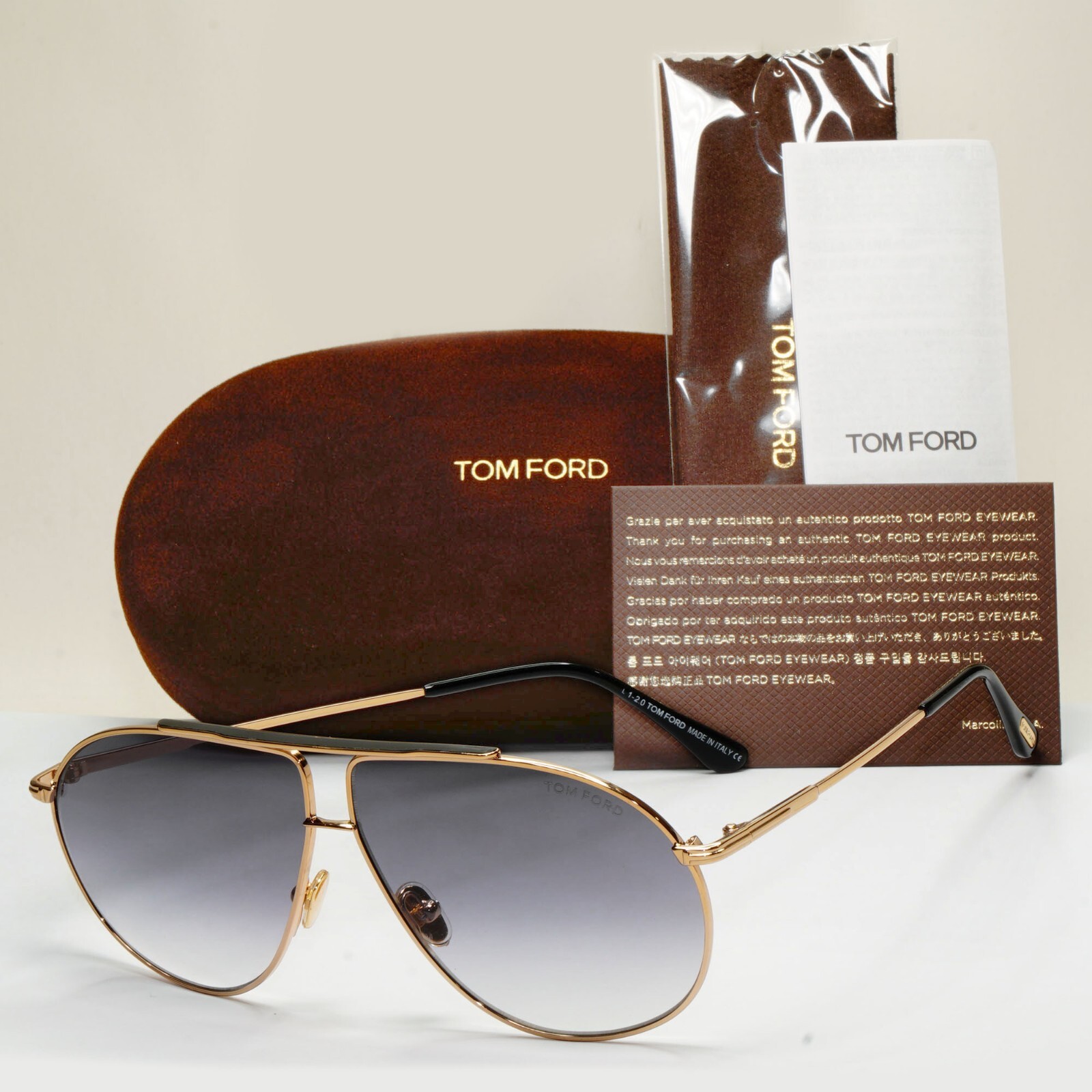 Tom Ford Sunglasses Riley-02 Gold Pilot Grey Gradient Metal FT0825 TF 825 28B