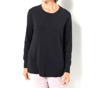 AnyBody Cozy Knit Luxe Pullover with Rib- BLACK, SMALL