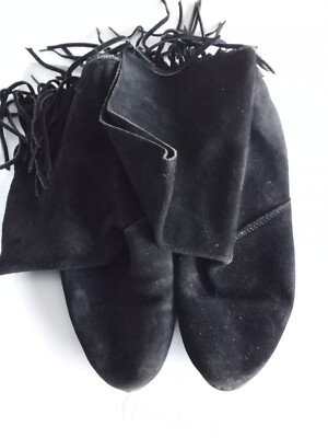 Vintage Black Suede Boots With Fringe 7 Made In The USA Woodbridge 