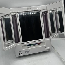 Jerdon JGL9W Tri Fold Two Sided Lighted Makeup Mirror - White