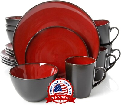 Vajillas Modernos Set Juego Bandejas Platos Tazas Tazones De Esmalte Rojo Negro