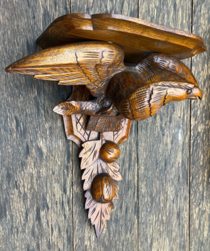 LARGE CARVED BLACK FOREST GLASS EYE EAGLE COUNTRY HOUSE WALL BRACKET SHELF - Picture 9 of 23