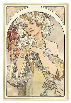 Tableau Décoratif Alfons Mucha - Style Impressionniste Avec Deux Femmes - Toile Sur Cadre Prêt à Accrocher