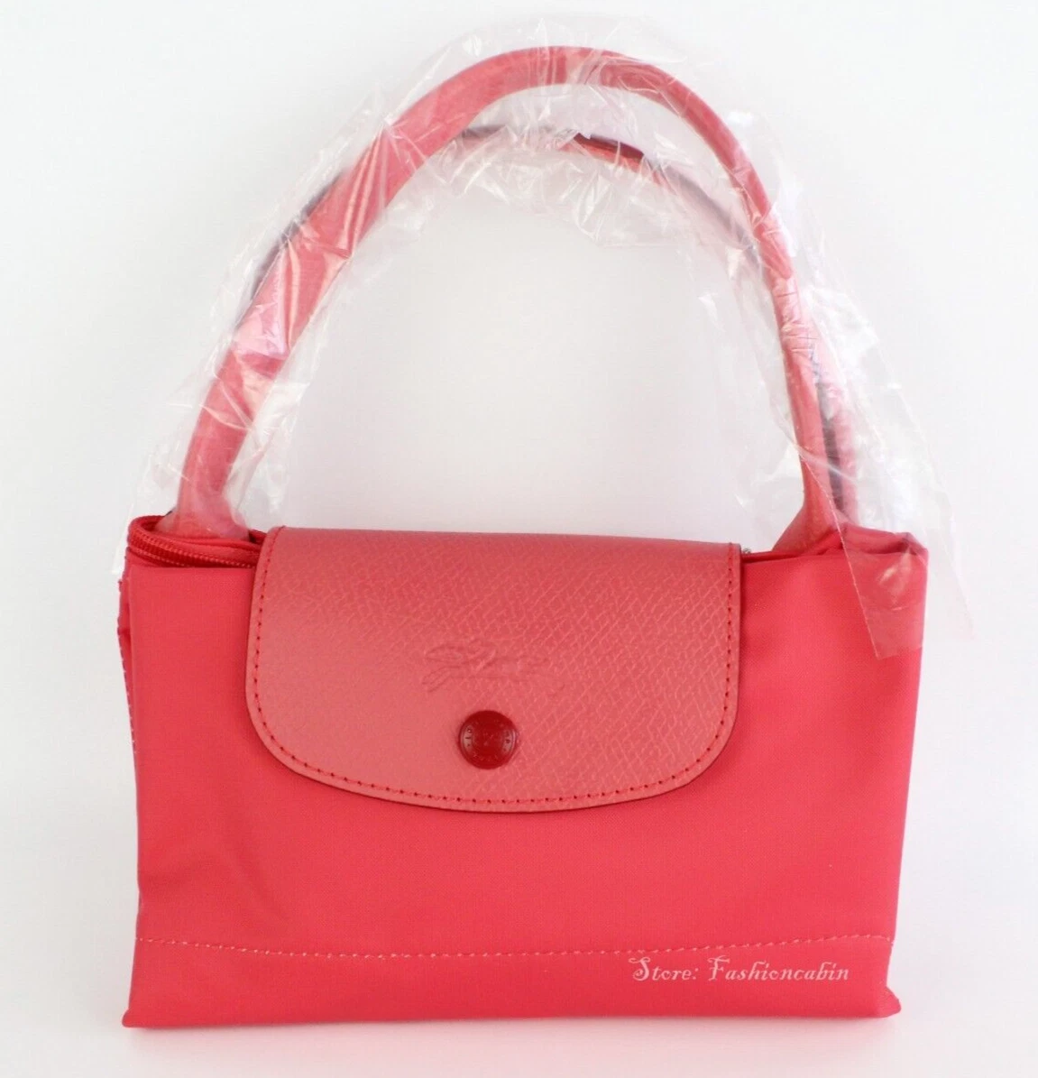 Borsa tote nuova con etichette Longchamp Medium Le Pliage Club finitura pelle POMEGRANTE prezzo al dettaglio $155