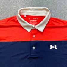 Under Armour Polo Shirt Men Extra Large Red Blue Stripe Golf Performance Playoff