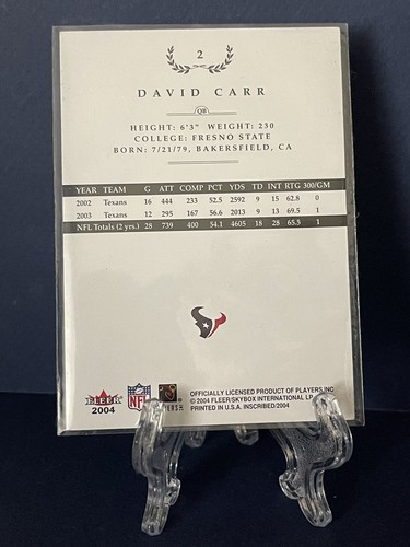David Carr 2004 Fleer Inscribed Football #2 Texans - Picture 2 of 2