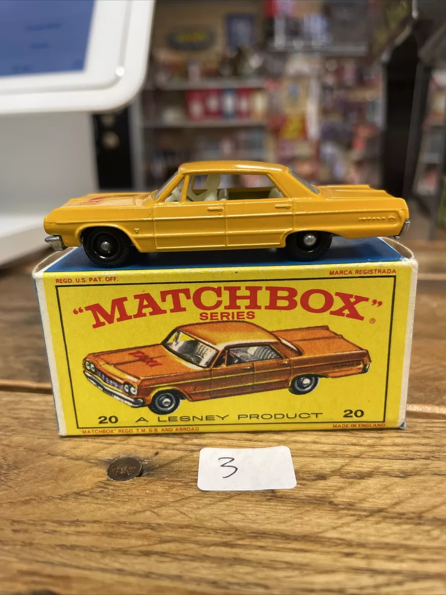 VINTAGE 1965 LESNEY MATCHBOX 20 CHEVROLET IMPALA ORANGE YELLOW