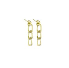 CZ Gold Oval Link Dangle Earrings, Sku LK900