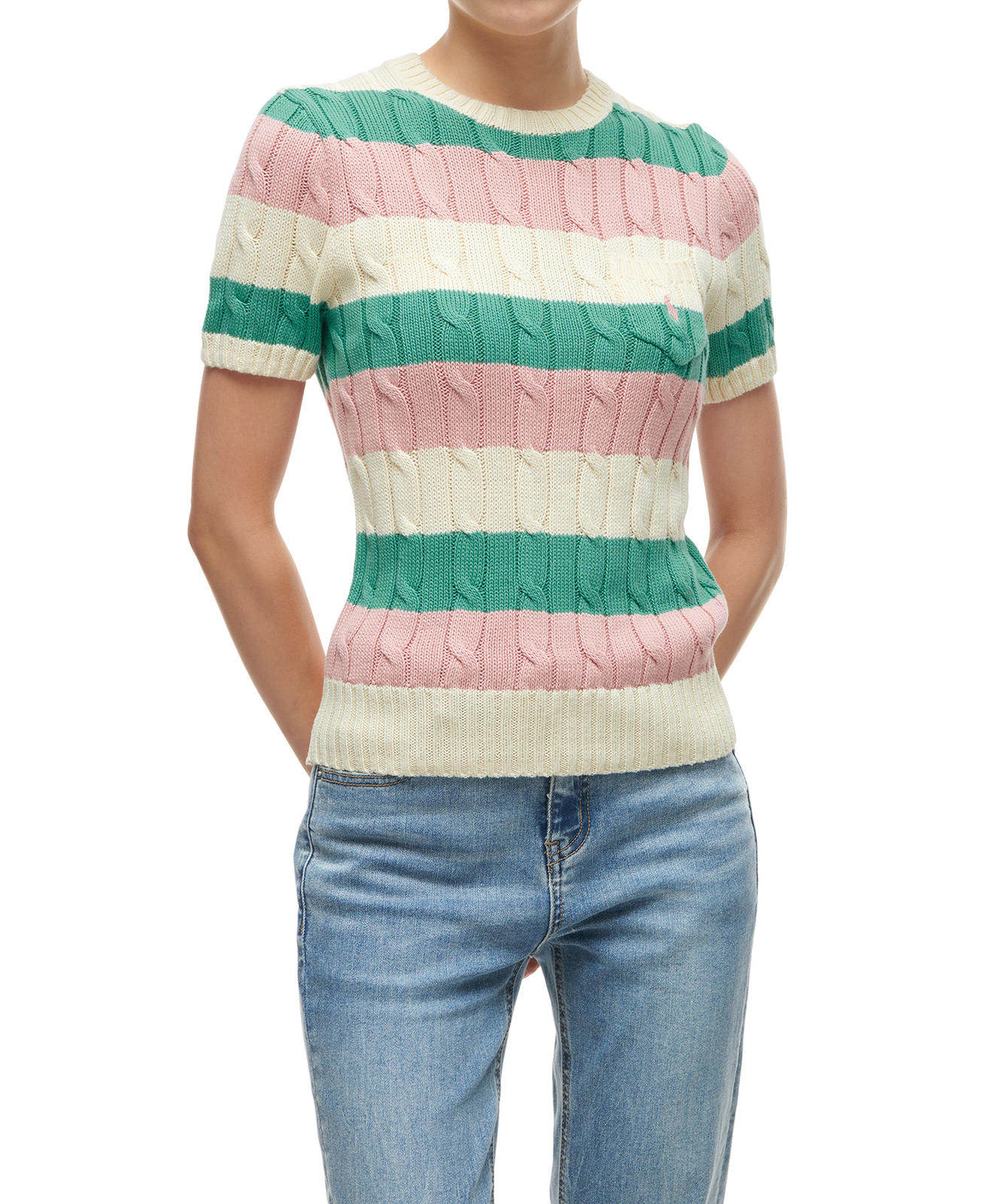 Genuine Polo Ralph Lauren Womens Stripe Cable Knit Short Sleeve Sweater -  Multi | eBay