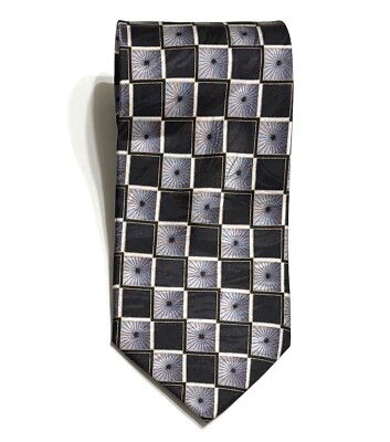 Valerio Garati Tie Handmade Silk Geometric Spiderwebs Design Black White Gray