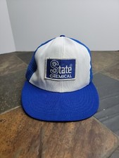 Vintage Trucker Hat Cap Snap Back Blue USA Patch State Chemical
