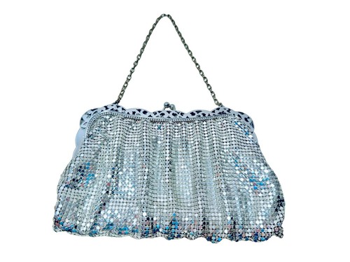 Whiting & Davis Vintage 60's Silver Mesh Filigree Framed Chain Strap Evening Bag - Picture 20 of 20
