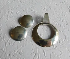 ULTRA MODERN STERLING PENDANT & DISC EARRINGS - 17.6g