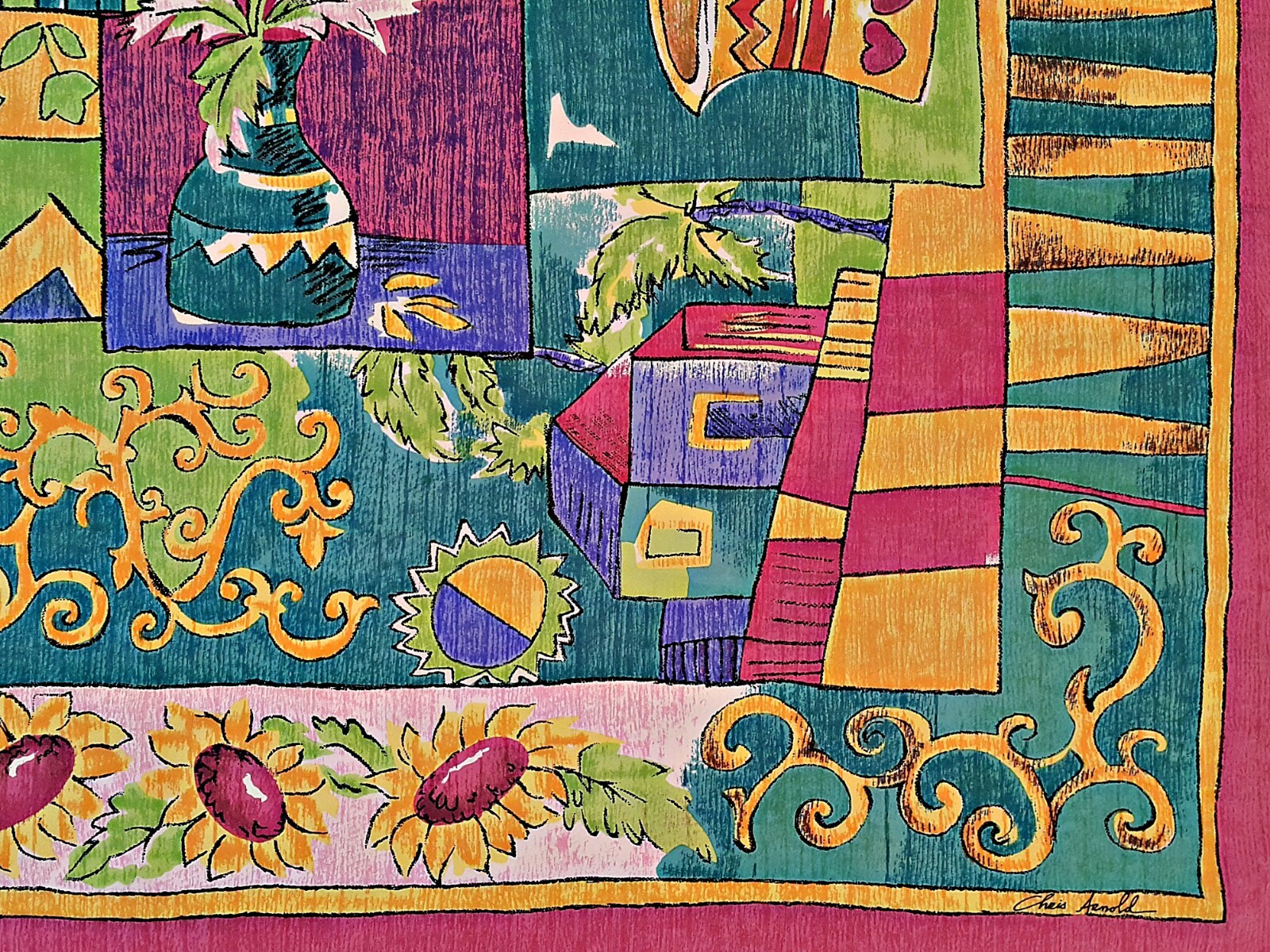 VINTAGE AUTHENTIC CHRIS ARNOLD PATCHWORK PINK GRE… - image 3