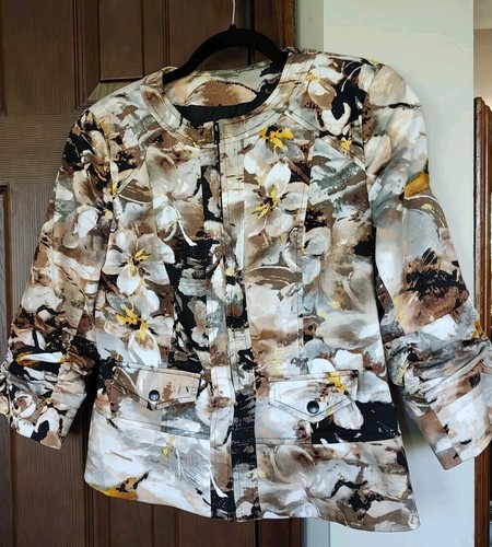 Coldwater Creek geblümte Jacke Größe 8 Reißverschluss 3/4-Arm
