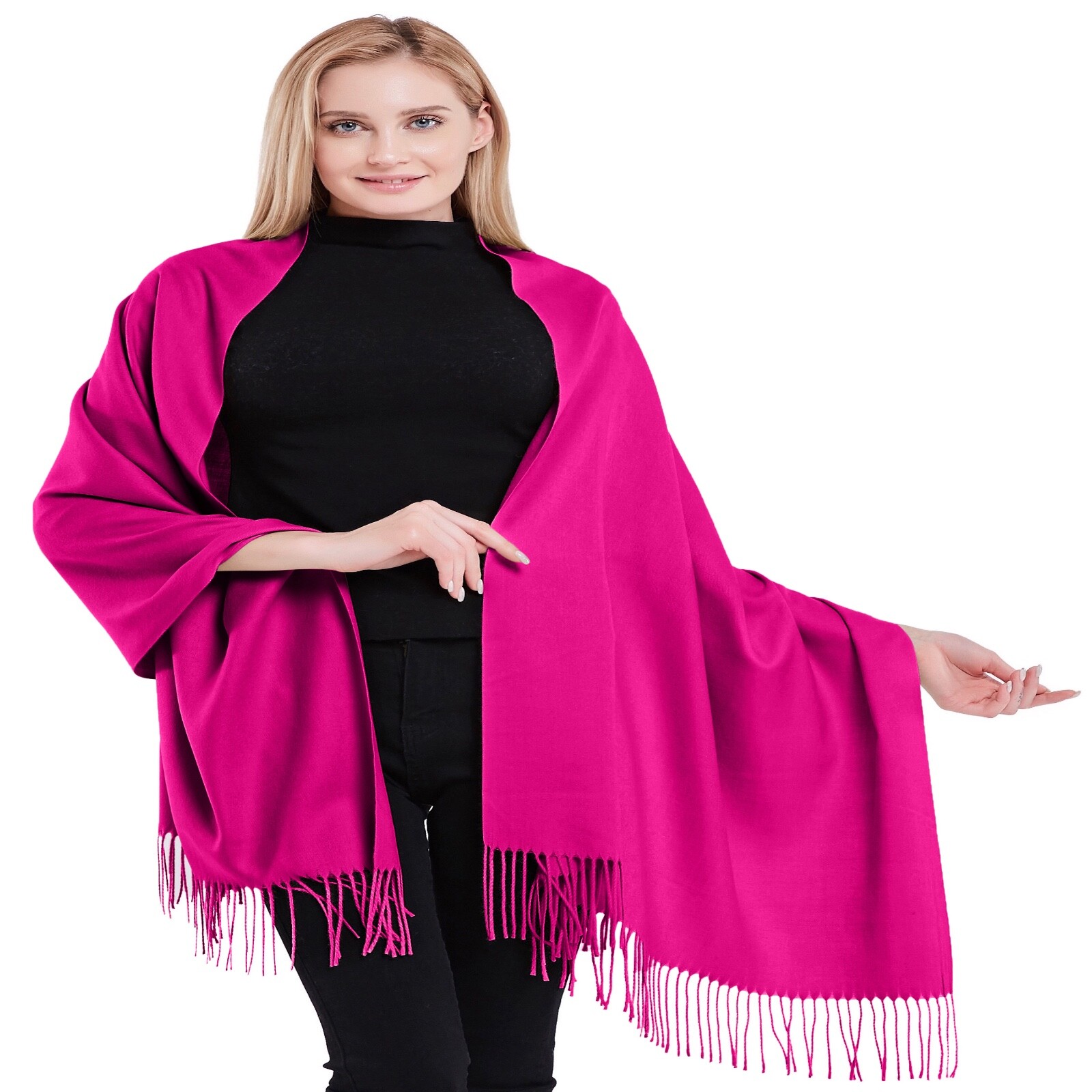Mantón Pashmina Rosa Brillante 100% Cachemira Bufanda Estola Envoltura Hecho a Mano en Nepal NUEVO