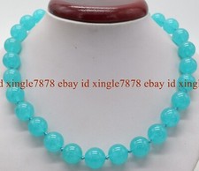 Huge 14mm Natural Blue Jade Round Gemstone Beads Necklace 20" AAA 