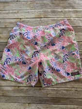 Vineyard Vines Swim Trunks Men L Bathing Suit Palm Trees Blue Lined Pink Shorts