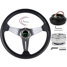 14IN Gray Steering Wheel +Quick Release +Hub Adapter 174H For Ford Mustang 84-04
